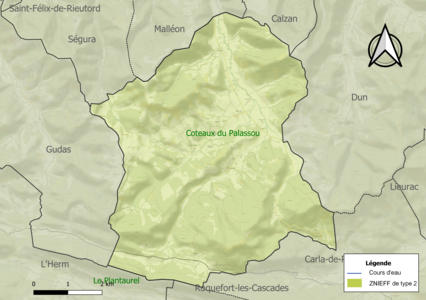 Carte des ZNIEFF de type 2 sur la commune.