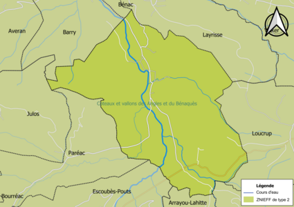 Carte de la ZNIEFF de type 2 sur la commune.