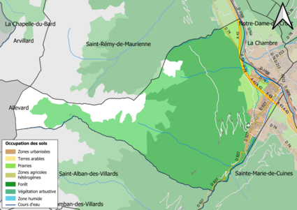 Carte en couleurs présentant l'occupation des sols.