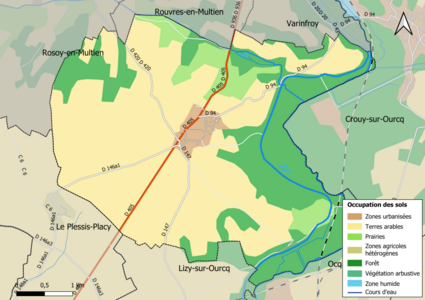 Carte des infrastructures et de l'occupation des sols en 2018 (CLC) de la commune.