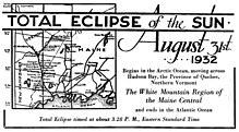 A notice titled "Total eclipse of the sun : August 31st 1932" with a map of Maine