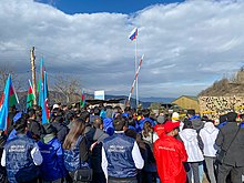 Aserbaidschanische Demonstranten bei der Blockade 2022