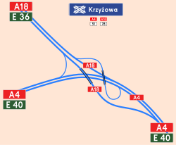 Übersichtskarte Autobahnknoten Krzyżowa