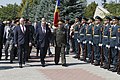 Members of the company being inspected by Sergey Shoigu, Pavel Voicu and Victor Gaiciuc during the Second Jassy–Kishinev Offensive celebrations in 2019.