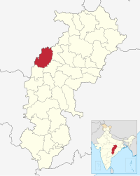 मानचित्र जिसमें कबीरधाम ज़िला Kabirdham district हाइलाइटेड है