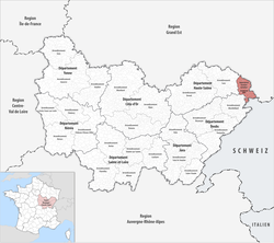 Belfort arrondissementinin Bourgogne-Franche-Comté'deki konumu