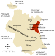Main towns in the province of Valencia
