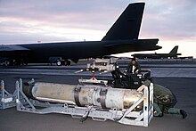 A CAPTOR mine being loaded onto a B-52 Stratofortress at Loring Air Force Base Mark 60 CAPTOR-DF-ST-90-11649.JPEG