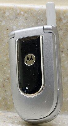 Motorola phones in their first generation of production Motorola flip phone, closed.jpg