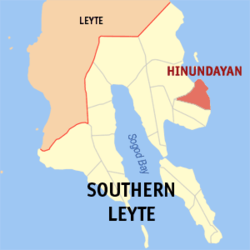 Mapa ng Katimugang Leyte na nagpapakita sa lokasyon ng Hinundayan.