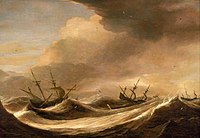 Ships in a Heavy Sea Running Before a Storm, asi 1640