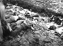 Bodo League massacre of communists and suspected sympathizers, South Korea, 1950 Prisoners on ground before execution,Taejon, South Korea.jpg