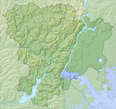 Mapa konturowa obwodu wołgogradzkiego, na dole znajduje się punkt z opisem „początek”, natomiast blisko centrum po lewej na dole znajduje się punkt z opisem „koniec”
