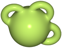 A 3-ball with three 1-handles attached. Sphere with three handles.png