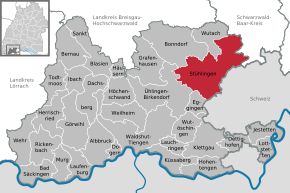 Poziția orașului Stühlingen pe harta districtului Waldshut