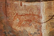 Thylacine as seen in rock art at Ubirr Thylacine rock art at Ubirr.jpg