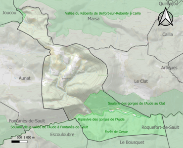 Carte des ZNIEFF de type 1 sur la commune.