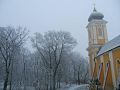 A csornai premontrei prépostsági templom és a Premontrei park télen