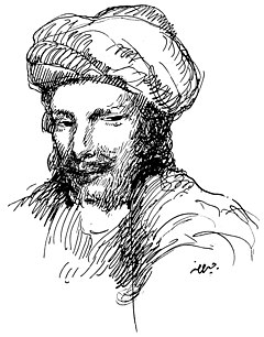 Abu Nuwas-porträtt tecknat av Khalil Gibran, 1916