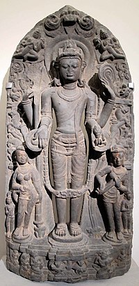 A sculpture of the Hindu deity Vishnu from the Sena period. Bengala, epoca pala-sena, vishnu vasudeva, xii sec.JPG