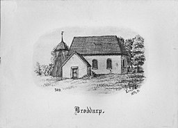 Medeltidskyrkan på teckning från 1891.