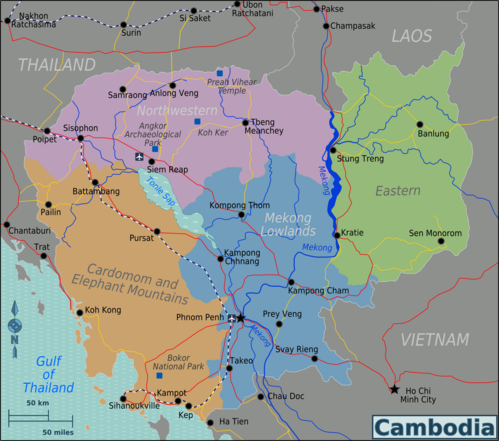 Mapa regionů Kambodže