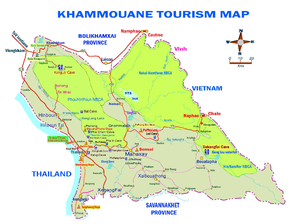 Carte touristique en couleur de la province de Khammouane en 2015, provenant du site "Luang Namtha Tourism Department" (Laos)