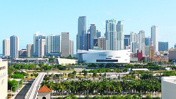 Downtown Miami in Miami-Dade County, the largest county in Florida and cunty seat of the seventh-most populous county in the United States