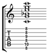 Dominant seventh chord on C guitar barre chord