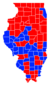 Les comtés en rouge sont remportés par Yates et les comtés bleus par Alschuler