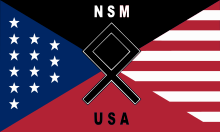 Alternate flag of the National Socialist Movement, featuring the othala rune, used from 2016 to 2019. Flag of National Socialist Movement (United States) (2016).svg