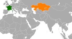 FranceとKazakhstanの位置を示した地図