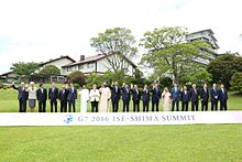 The Prime Minister of Bangladesh (seventh from right) with G7 leaders in Japan G7 members and Guest Invitees group photo.jpg