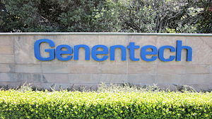 A sign at Genentech headquarters in South San ...