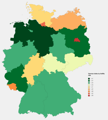 Koeficiento de naskiĝoj en Germanio en 2020 laŭ federaciaj landoj