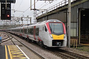 The Stansted Express departs from Liverpool Street Station in the city and runs directly to Stansted Airport in Essex. Greater Anglia 745010 Colchester.jpg