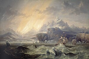 Джон Уилсон Кармайкл. Корабли «Эребус» и «Террор» в Антарктике. Картина 1847 года
