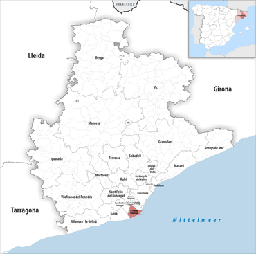 Die Lage des Gerichtsbezirk El Prat de Llobregat in der Provinz Barcelona