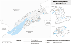 Karte von Verwaltungskreis Biel/Bienne