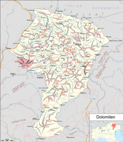 A Latemar a Dolomitok térképén