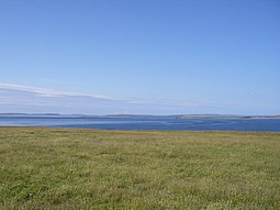 The view north from Linga Holm, towards Sanday