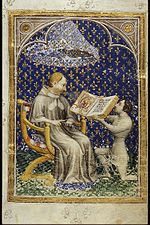 Dedikationsbild, Jean de Vaudetar präsentiert sein Werk als Geschenk König Karl V. (Frankreich, 1371/72)