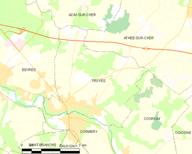 Carte représentant le territoire de communes limitrophes