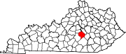 Harta statului Kentucky indicând comitatul Lincoln