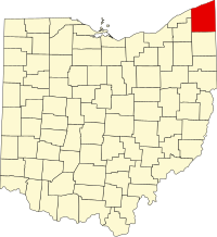 Map of Ohajo highlighting Ashtabula County