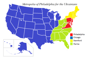Karte der Kirchenprovinz Erzeparchie Philadelphia