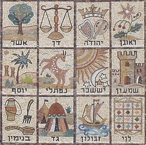 Mosaic of the 12 Tribes of Israel. From a syna...