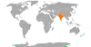 Location map for India and New Zealand.