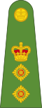 The rank insignia of a Papua New Guinean Colonel (left), Lieutenant-Colonel (centre), and Major (right) of the Land Element of the Papua New Guinea Defence Force featuring the St Edward's Crown