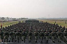 Reserve Component troops conducting a parade at ceremony in September 2022 Pasukan Komcad TNI melakukan defile pada upacara penetapan, 2022.jpg